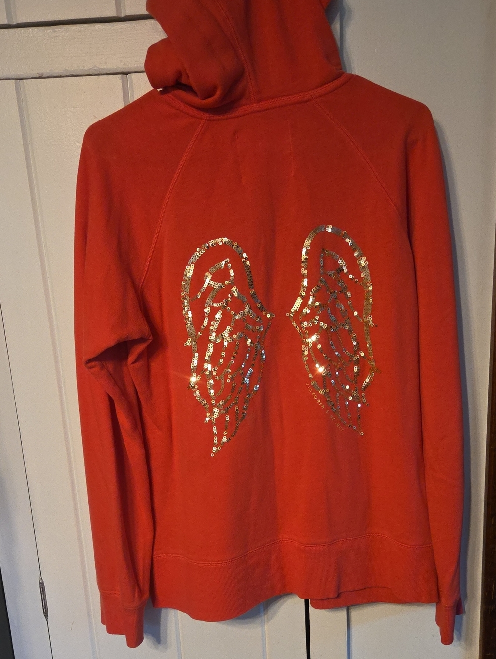 Victoria's Secret Red Hoodie with Gold Sequin Wing Design